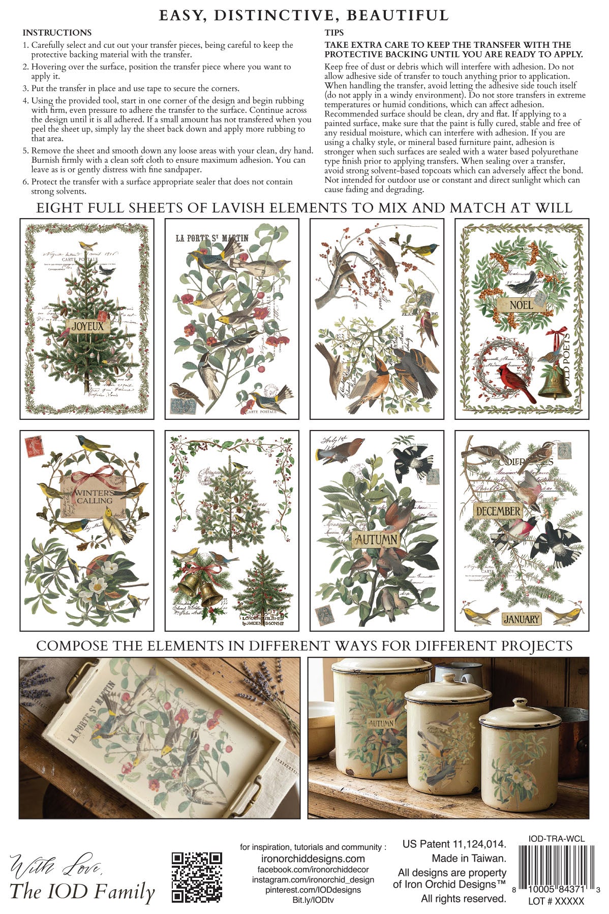 Winter's Calling IOD Transfer | 8x12 Vintage Winter Wildlife Decor Transfer by Iron Orchid Designs | Woodland Christmas Rub-On Transfer Set