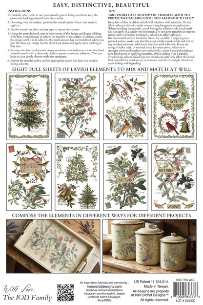 Winter's Calling IOD Transfer | 8x12 Vintage Winter Wildlife Decor Transfer by Iron Orchid Designs | Woodland Christmas Rub-On Transfer Set