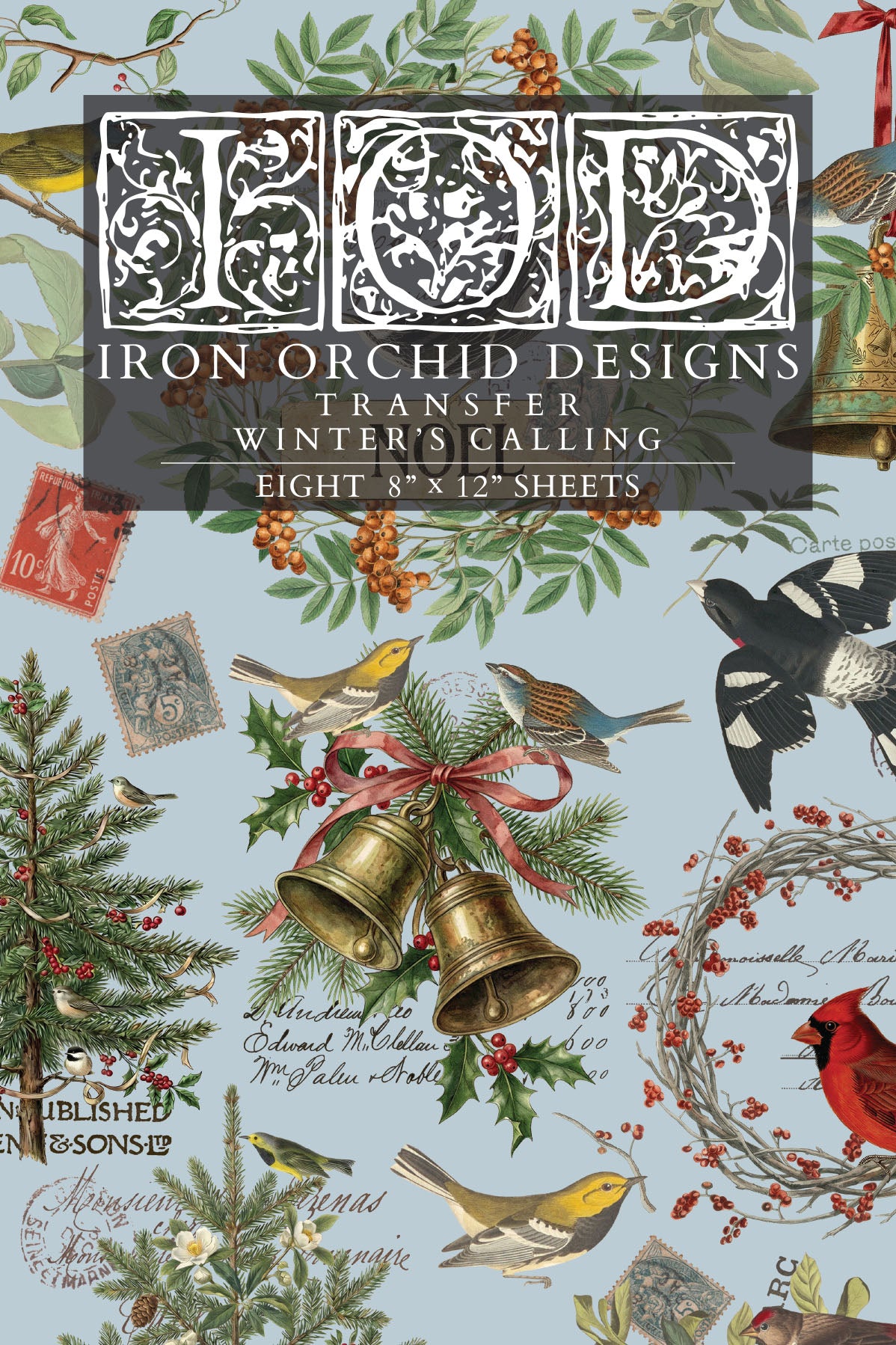 Winter's Calling IOD Transfer | 8x12 Vintage Winter Wildlife Decor Transfer by Iron Orchid Designs | Woodland Christmas Rub-On Transfer Set
