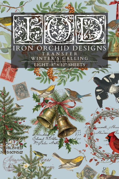 Winter's Calling IOD Transfer | 8x12 Vintage Winter Wildlife Decor Transfer by Iron Orchid Designs | Woodland Christmas Rub-On Transfer Set
