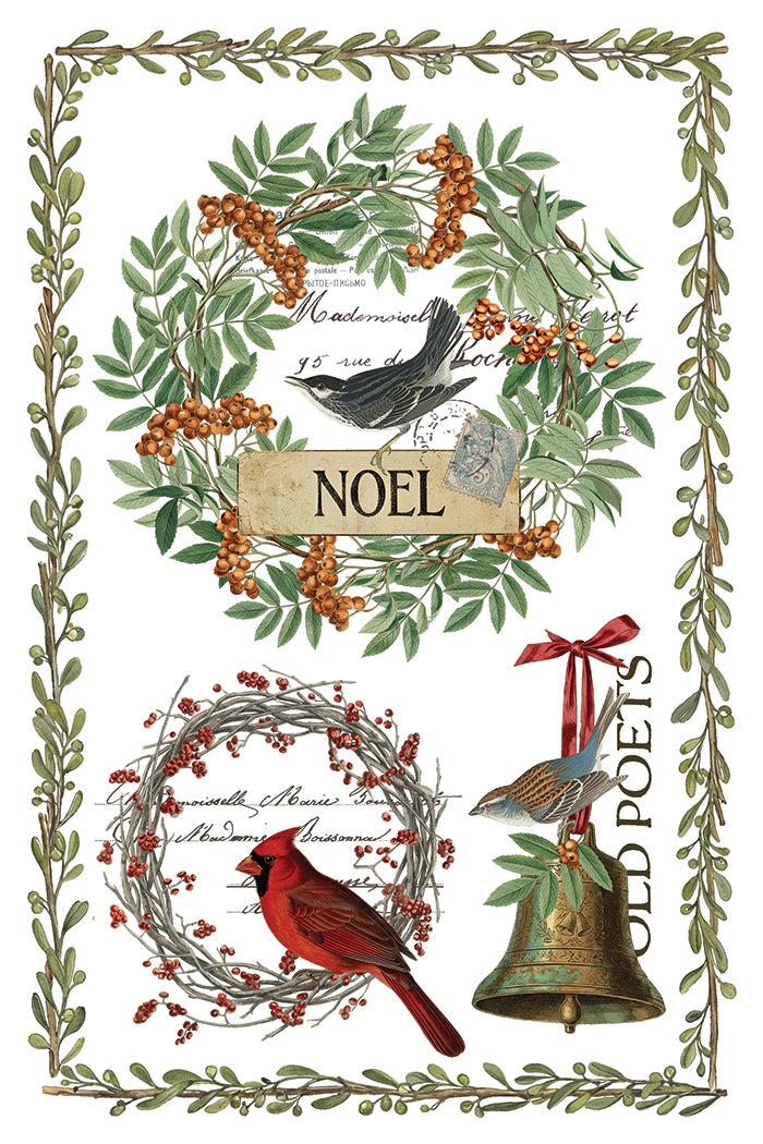 Winter's Calling IOD Transfer | 8x12 Vintage Winter Wildlife Decor Transfer by Iron Orchid Designs | Woodland Christmas Rub-On Transfer Set