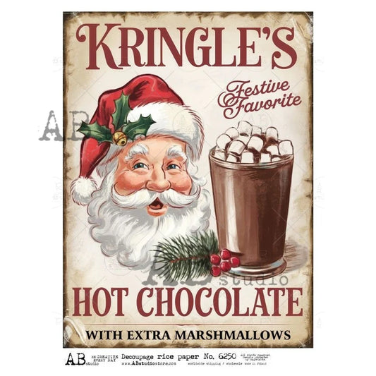 A4 Kringle's Hot Chocolate Decoupage Rice Paper (AB Studios No. 6250)