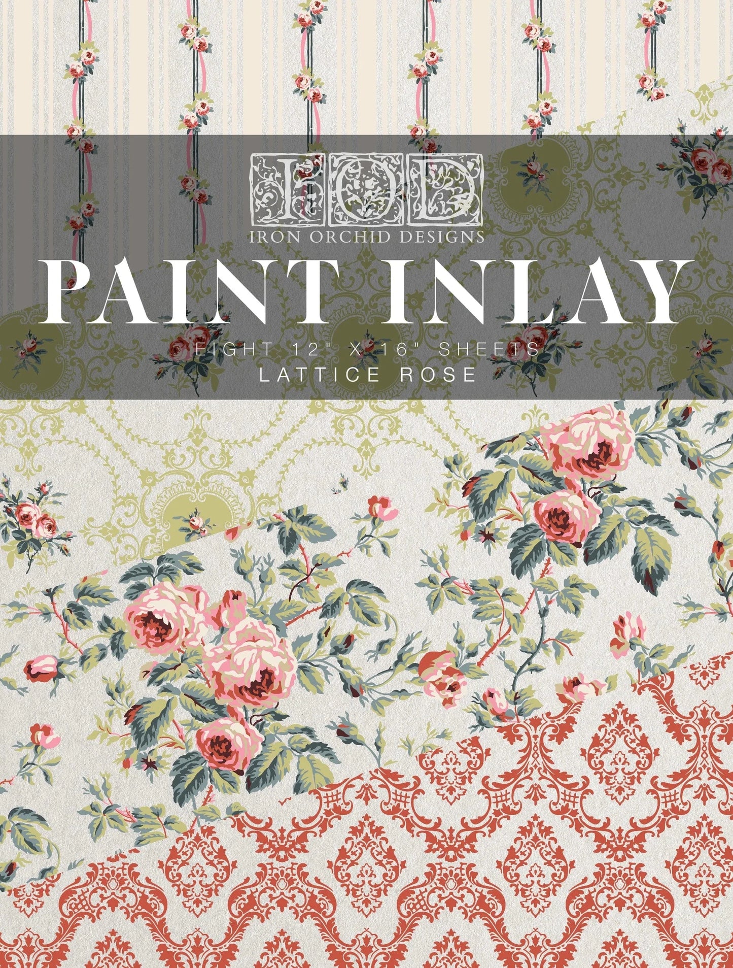 IOD Paint Inlay Lattice Rose IOD Paint Inlay 12x16 (8 Sheets)