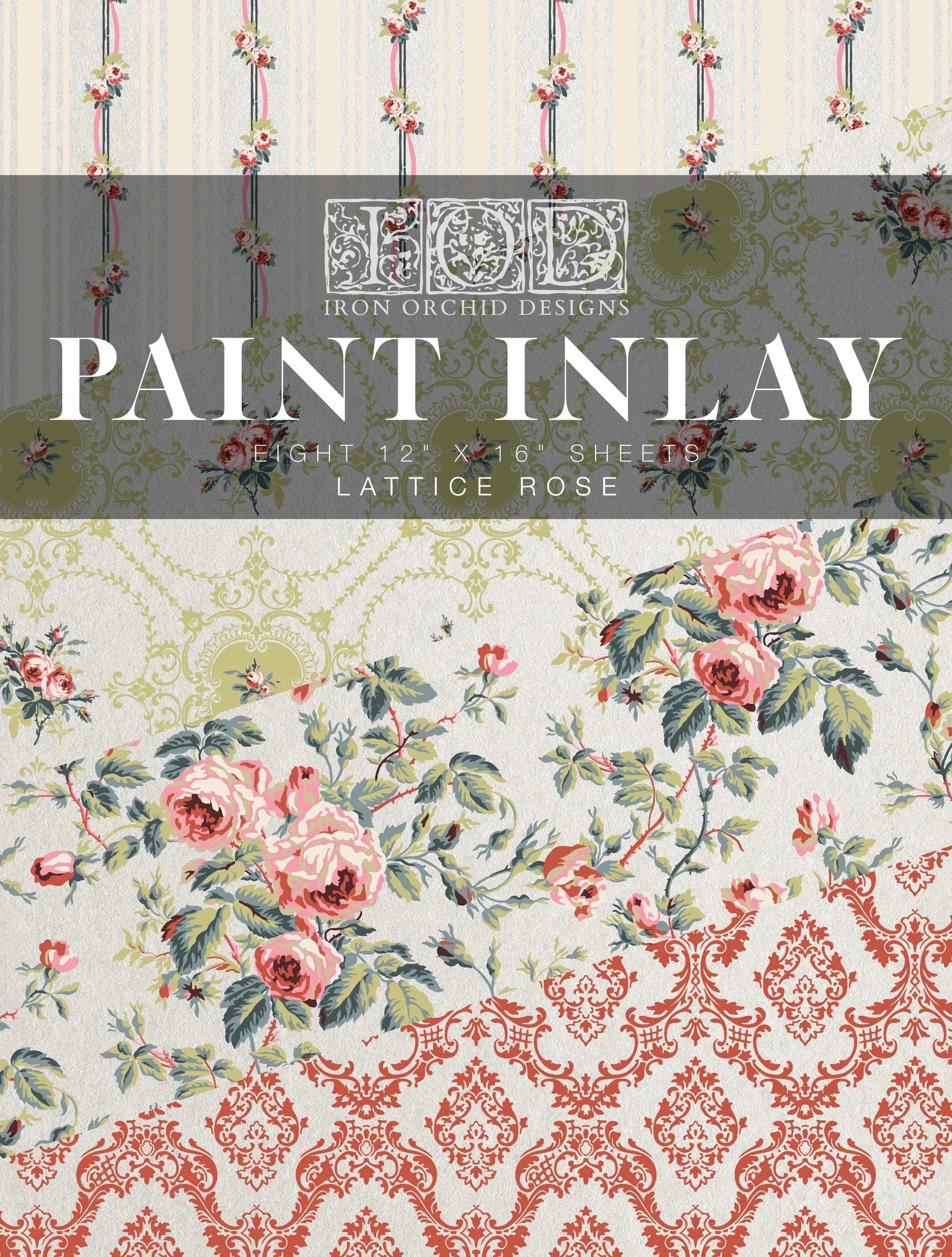 IOD Paint Inlay Lattice Rose IOD Paint Inlay 12x16 (8 Sheets)