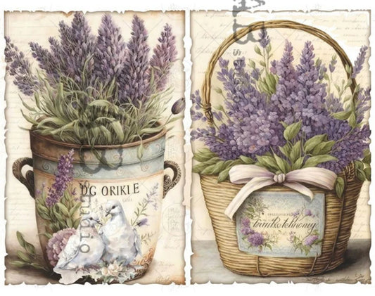 Lavender Bucket Duo Decoupage Rice Paper (ID67)