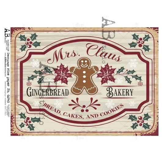 A4 Mrs. Claus Gingerbread Bakery Decoupage Rice Paper (AB Studios No. 6248)