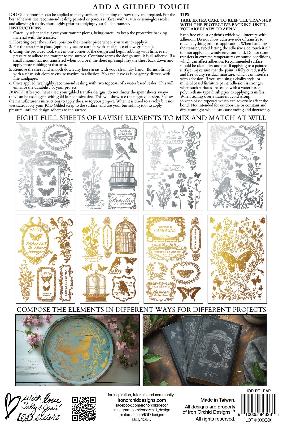 Papillon IOD 8x12 Silver & Gold Gilded Foil Transfer (8 Sheets)