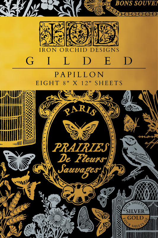 Papillon IOD 8x12 Silver & Gold Gilded Foil Transfer (8 Sheets)