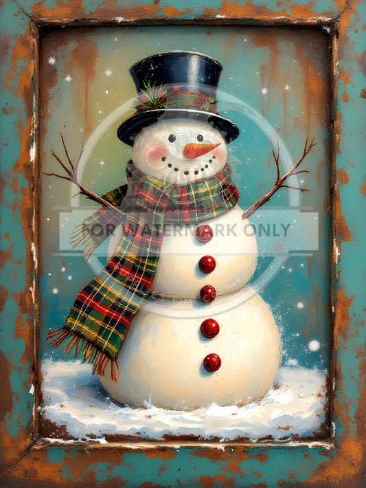 A4 Patina Snowman Decoupage Rice Paper (DC207)