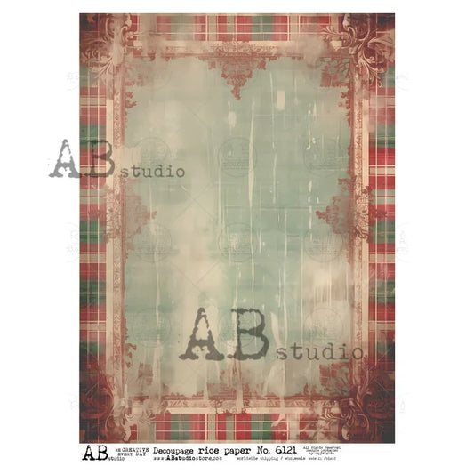 A4 Patina Plaid Decoupage Rice Paper (AB Studios No. 6121)