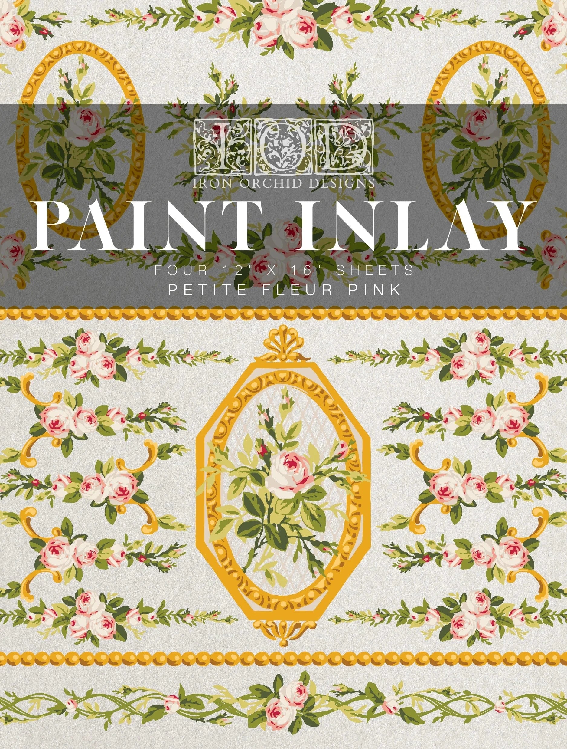 IOD Paint Inlay Petite Fleur Pink IOD Paint Inlay 12x16 (4 Sheets)
