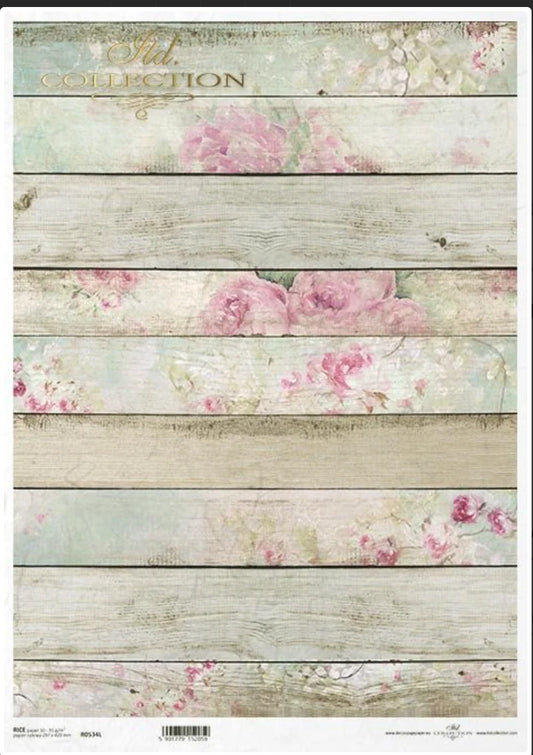 A3 Shabby Rose Plank Cottage Decoupage Rice Paper (RO534L)