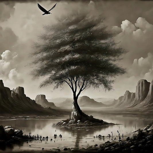 Sepia Landscape - 23x33 Large A1 Size Decoupage Paper - Three Yellow Goats