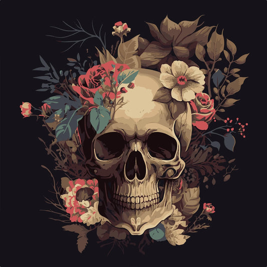 Skull and Flowers - 23.4" x 33.1" A1 Size Decoupage Paper - Three Yellow Goats