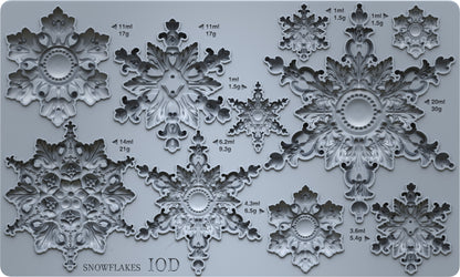Snowflakes IOD Mould | 6x10 Detailed Snowflake Decor Mould by Iron Orchid Designs | Intricate Winter Christmas Silicone Casting Mould