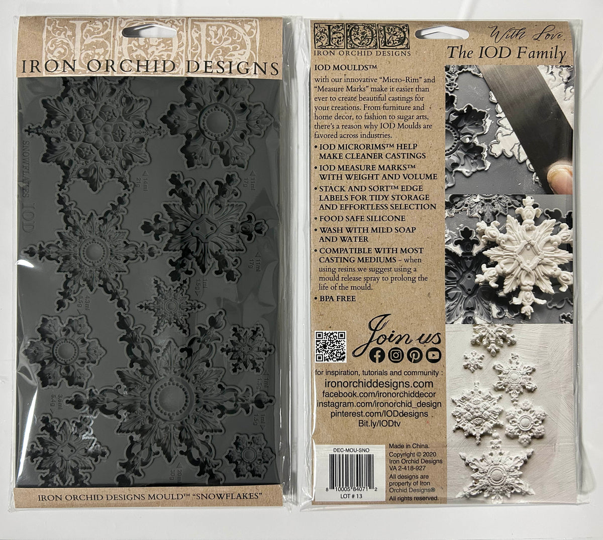 Snowflakes IOD Mould | 6x10 Detailed Snowflake Decor Mould by Iron Orchid Designs | Intricate Winter Christmas Silicone Casting Mould
