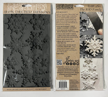Snowflakes IOD Mould | 6x10 Detailed Snowflake Decor Mould by Iron Orchid Designs | Intricate Winter Christmas Silicone Casting Mould