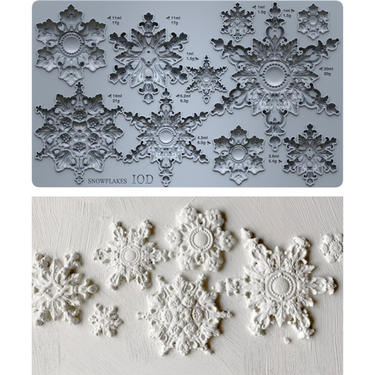 Snowflakes IOD Mould | 6x10 Detailed Snowflake Decor Mould by Iron Orchid Designs | Intricate Winter Christmas Silicone Casting Mould