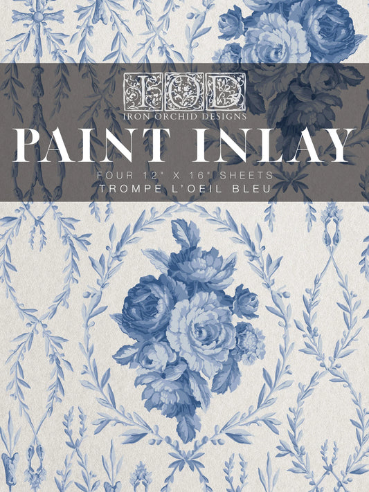 Trompe L'Oeil Bleu IOD Paint Inlay 12x16 (4 Sheets)