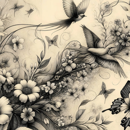 Botanicals in Black and White - 11.7" x 16.5" A3 Size Decoupage Paper - Mint by Michelle