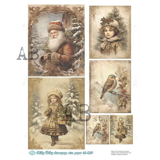 A4 Victorian Christmas Multi Decoupage Rice Paper (ID487)