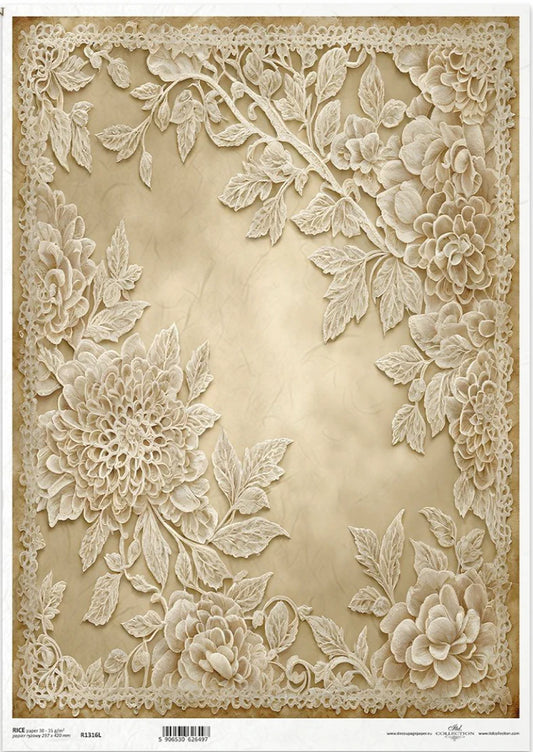 Vintage Floral Lace Background Decoupage Rice Paper (R1316L)