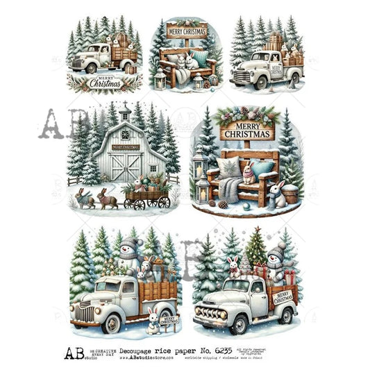 A4 Woodland Christmas Charm Decoupage Rice Paper (AB Studios No. 6235)