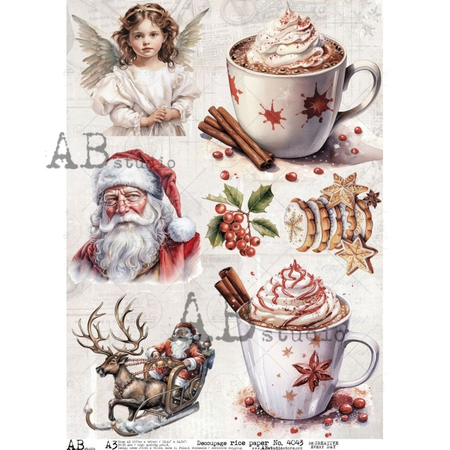 A3 Cozy Christmas Ephemera Decoupage Rice Paper (AB Studio No4043)