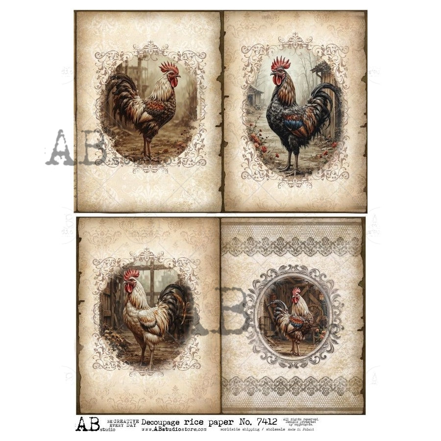 A4 The Rooster Parlor Decoupage Rice Paper (AB Studio ID-7412)