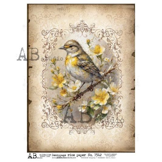 A4 Wildflowers & Wings Decoupage Rice Paper (AB Studio ID-7512)