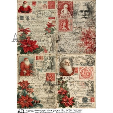 A4 Christmas Postmarks & Poinsettias (ID8050)