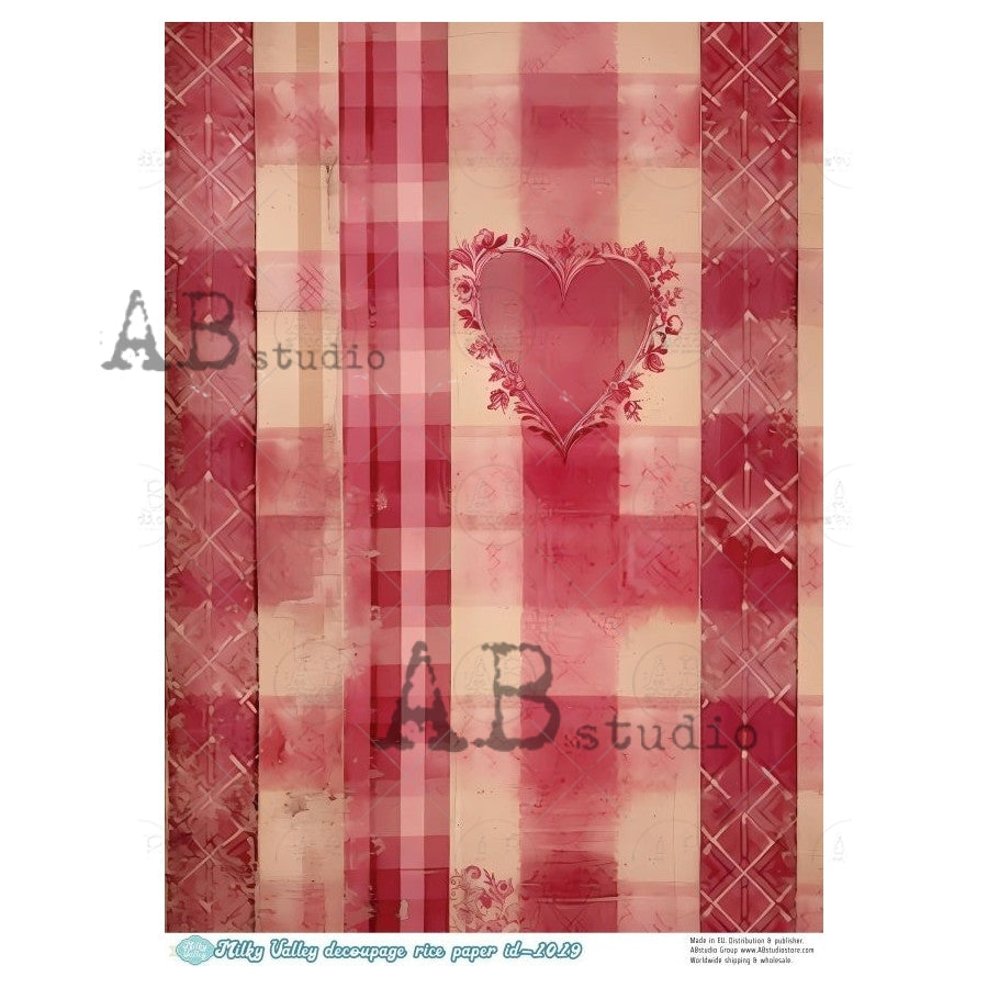A4 Plaid Heart Background Decoupage Rice Paper (Milky Valley ID-1019)