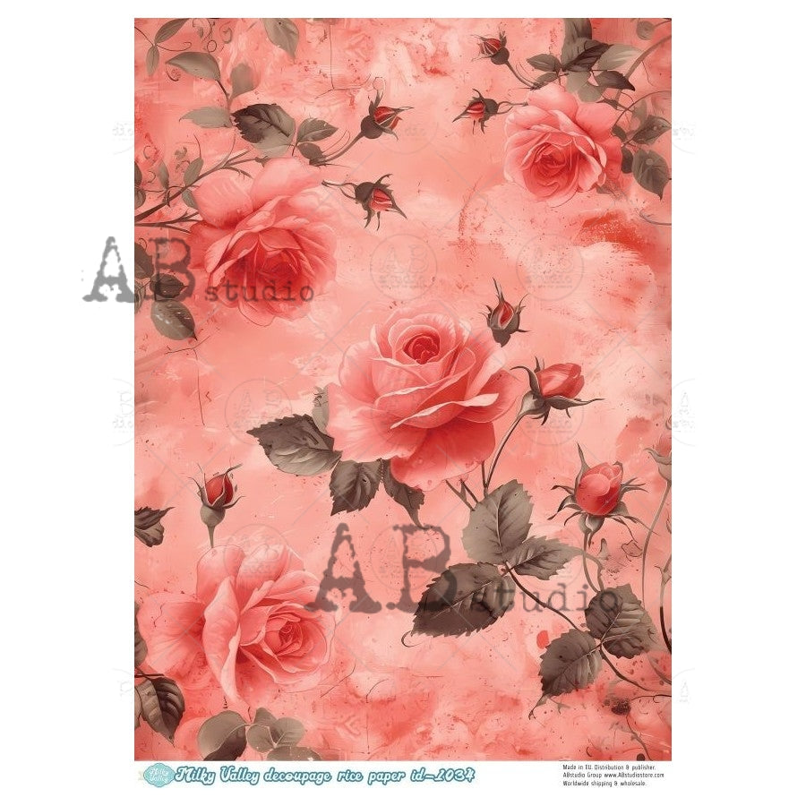 A4 Blushing Thorns Decoupage Rice Paper (Milky Valley ID-1034)