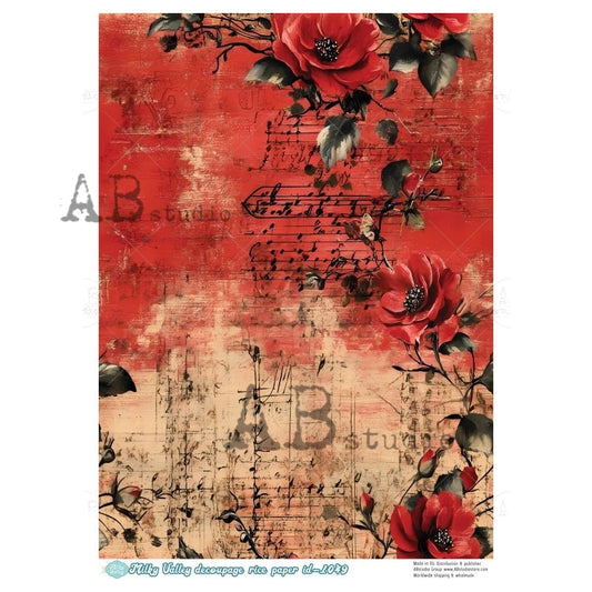 A4 Crimson Sonata Decoupage Rice Paper (Milky Valley ID-1049)