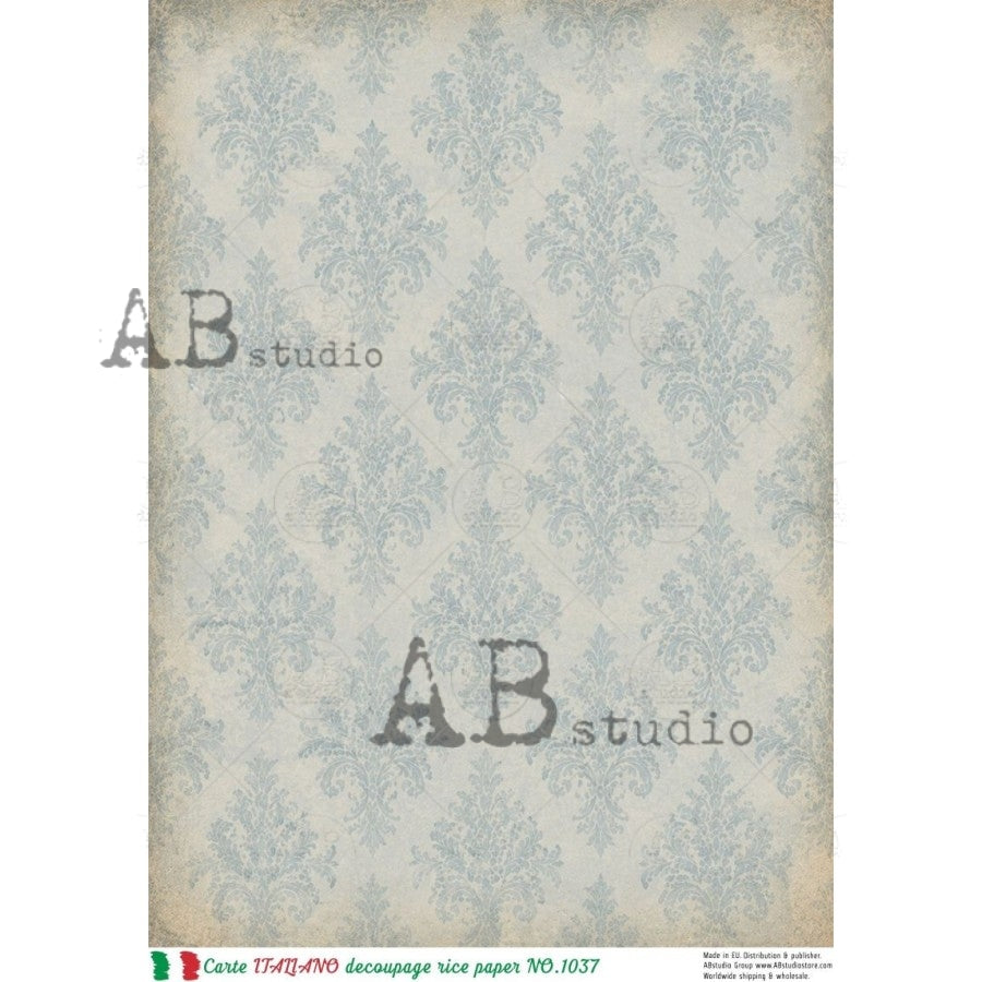 A4 Faded Blue Damask (Carte Italiano NO. 1037)