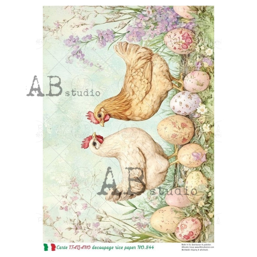 A4 Hens in the Meadow Rice Paper (Carte Italiano NO.844)
