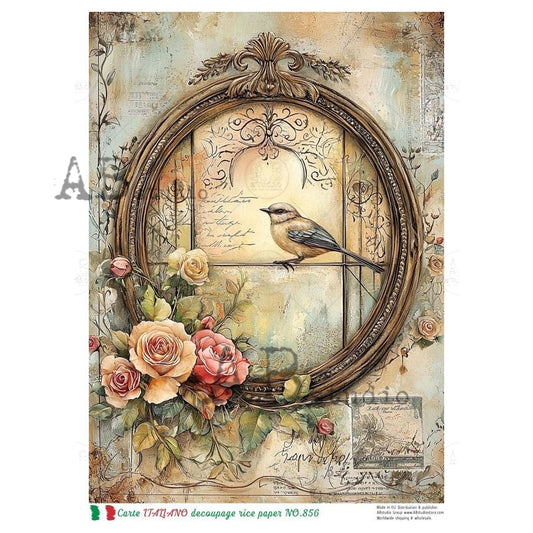 A4 Gilded Perch Decoupage Rice Paper (Carte Italiano NO.856)