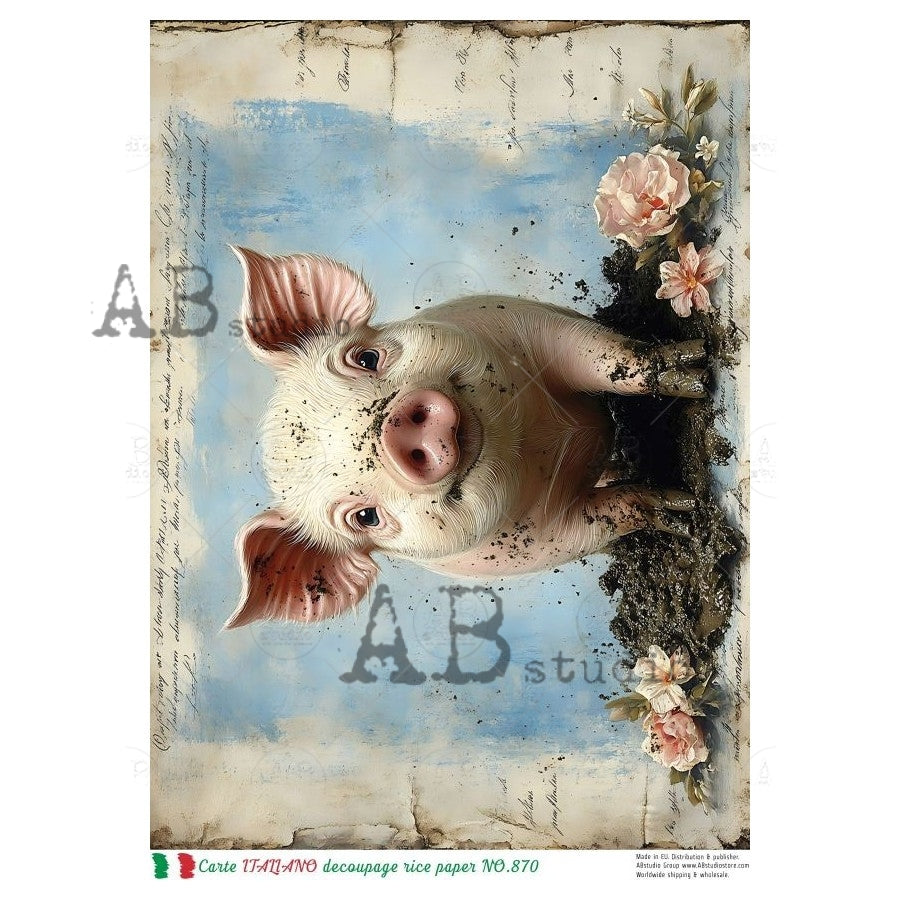 A4 Piglet In Bloom Rice Paper (Carte Italiano NO.870)