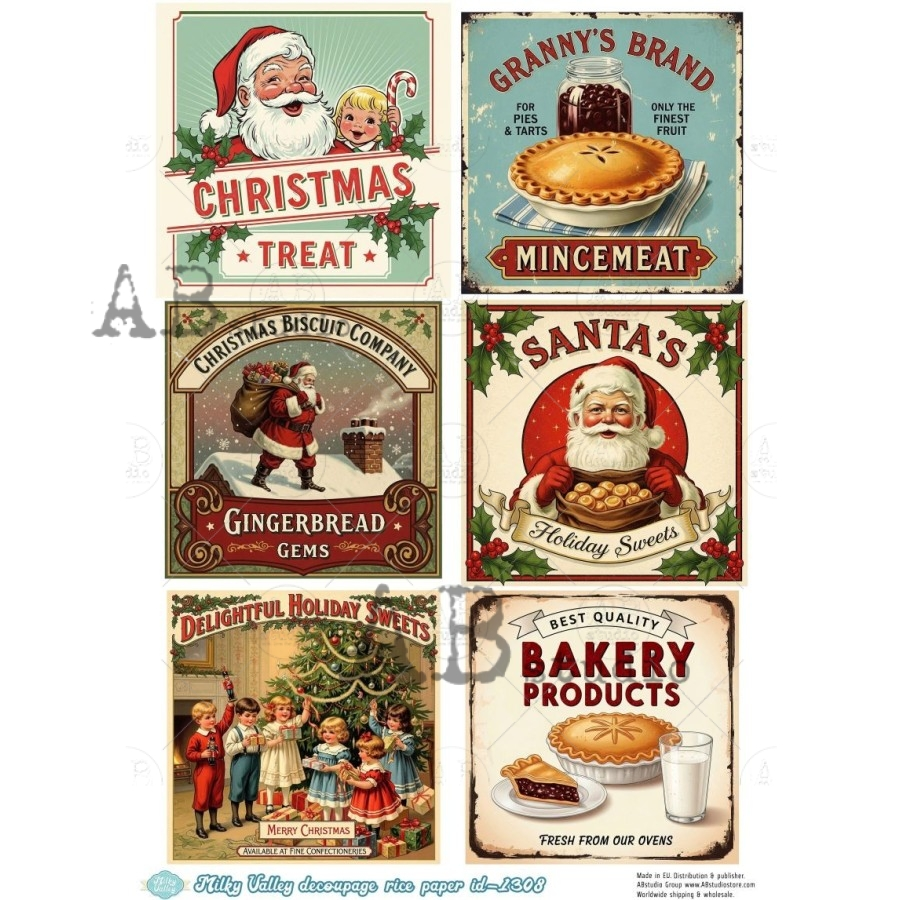 A4 Christmas Bakery Signs Decoupage Rice Paper (Milky Valley ID-1308)