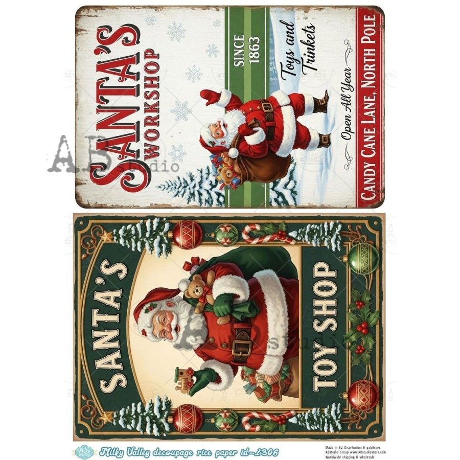 A4 Santa's Workshop Decoupage Rice Paper (Milky Valley ID-1306)