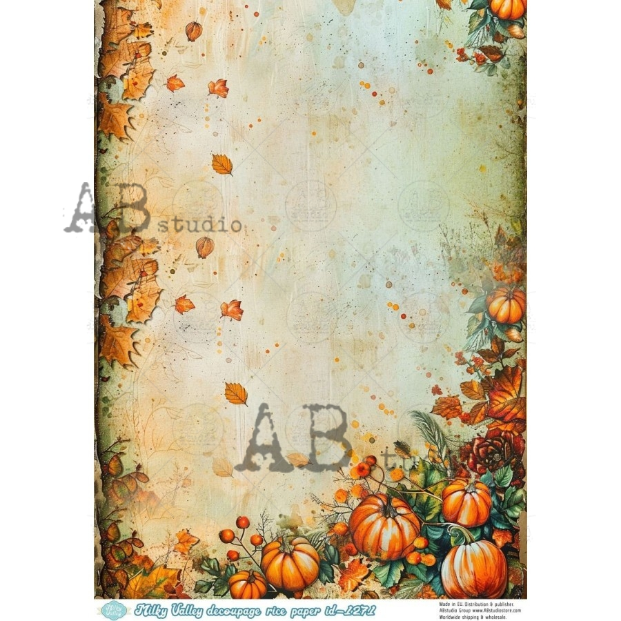 A4 Autumn Pumpkin Border Decoupage Rice Paper (Milky Valley ID-1271)