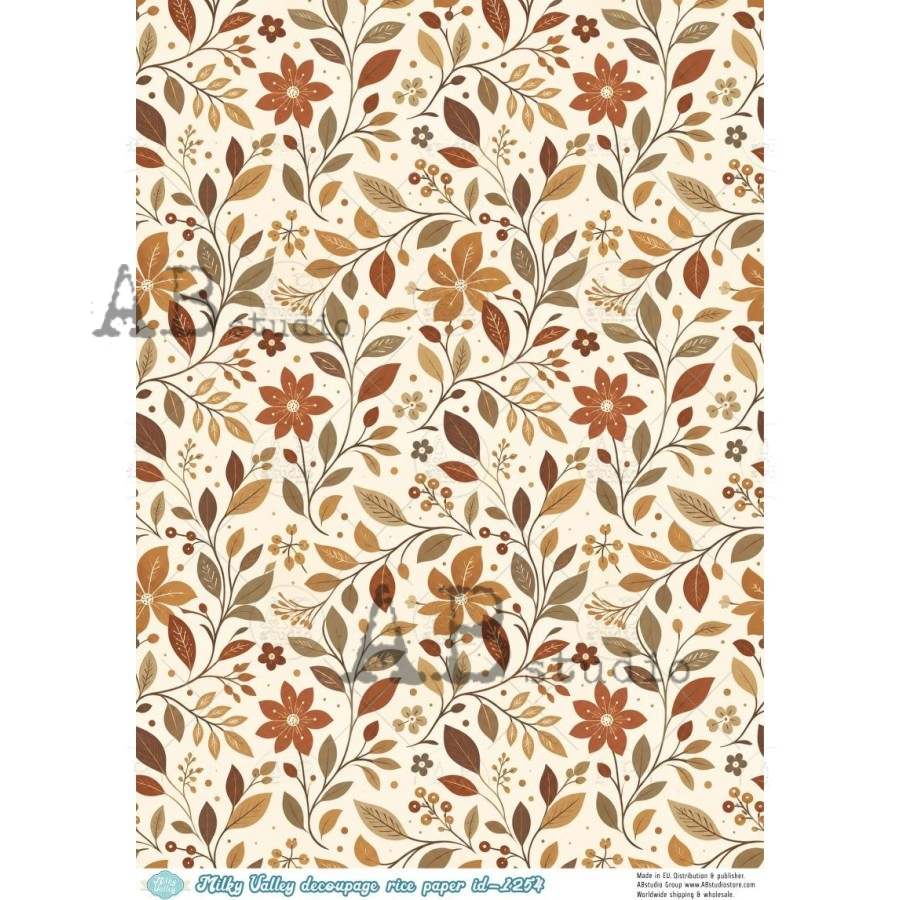 A4 Autumn Folk Florals Decoupage Rice Paper (Milky Valley ID-1254)