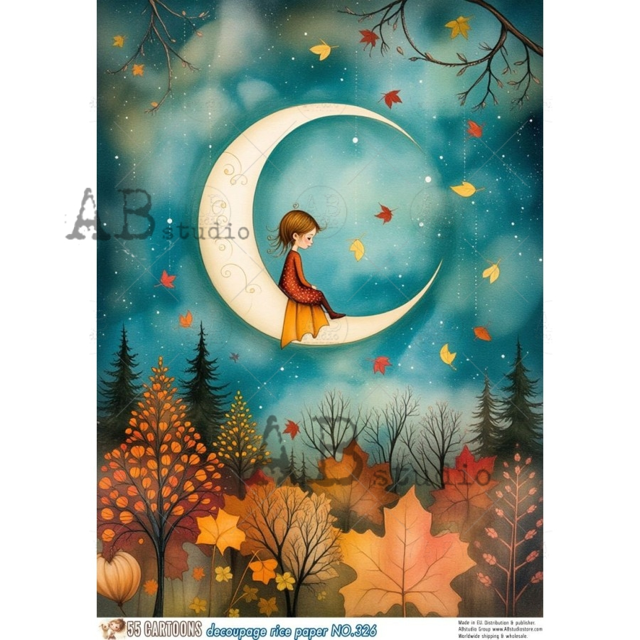 A4 Autumn Moonlight Decoupage Rice Paper (55 Cartoons No. 326)