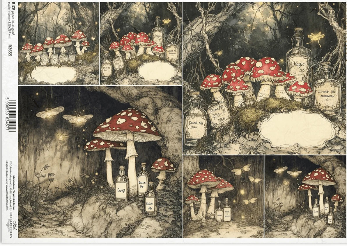 A4 Alice and the Mushroom Forest Decoupage Rice Paper (ITD No. R2655)