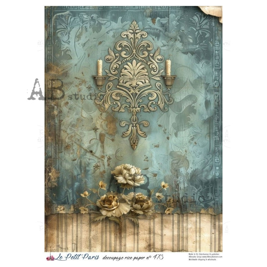 A4 Damask Candelabra Decoupage Rice Paper (Le Petit Paris no 473)