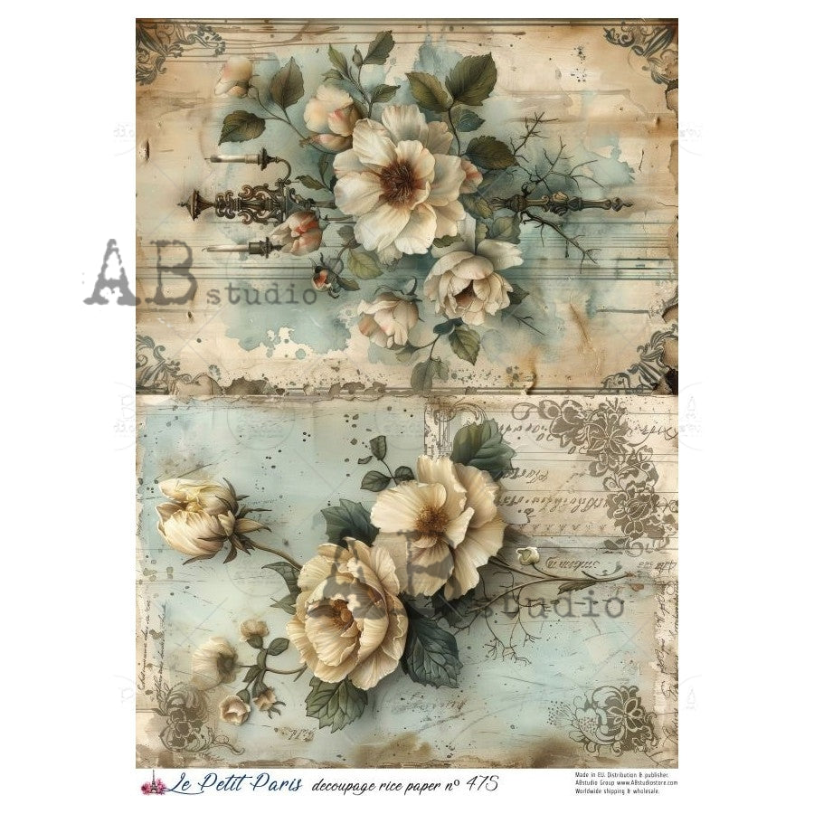 A4 Fleurs d’Ivoire Decoupage Rice Paper (Le Petit Paris no 475)