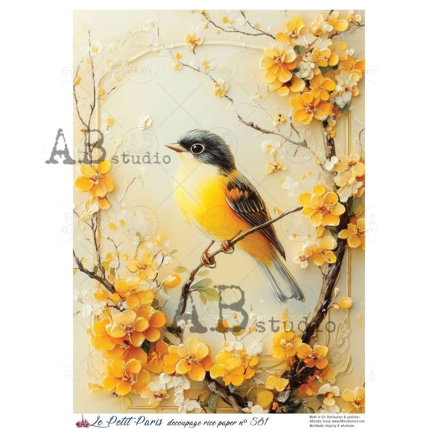 A4 The Golden Songbird Decoupage Rice Paper (Le Petit Paris no 581)