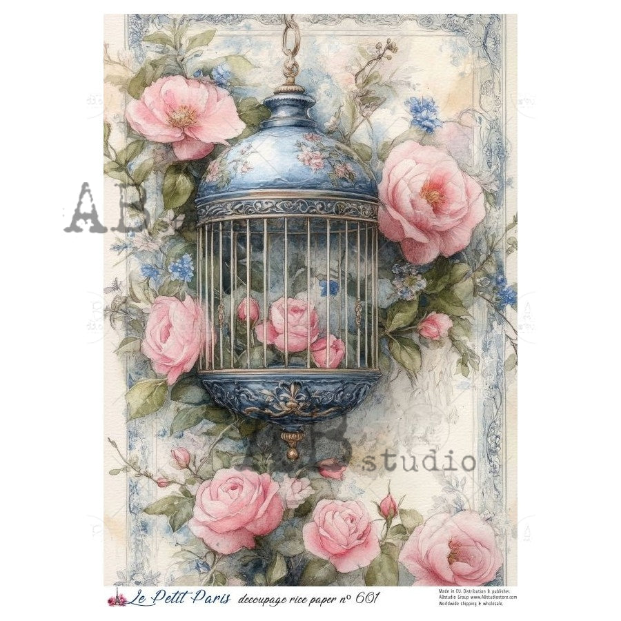 A4 Petals & Porcelain Decoupage Rice Paper (Le Petit Paris no 601)
