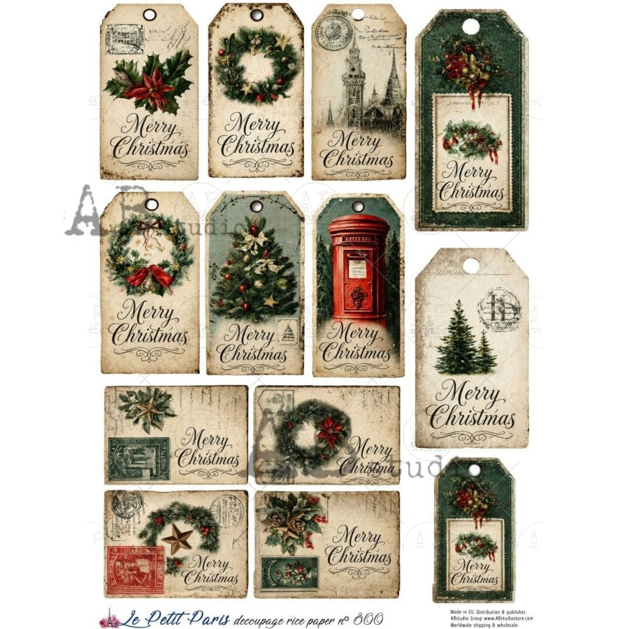 A4 Vintage Christmas Tags & Postcards (Le Petit Paris No 800)