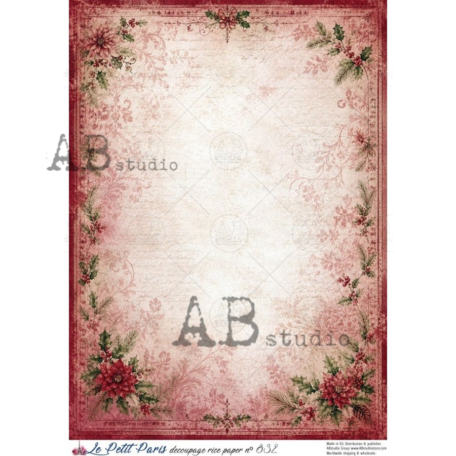A4 Vintage Poinsettia Border (Le Petit Paris No 832)